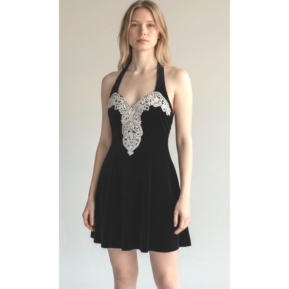 VTG Gunne Sax Jessica McClintock Velvet Mini Dress Jrs Size 7/8 Retro Cocktail